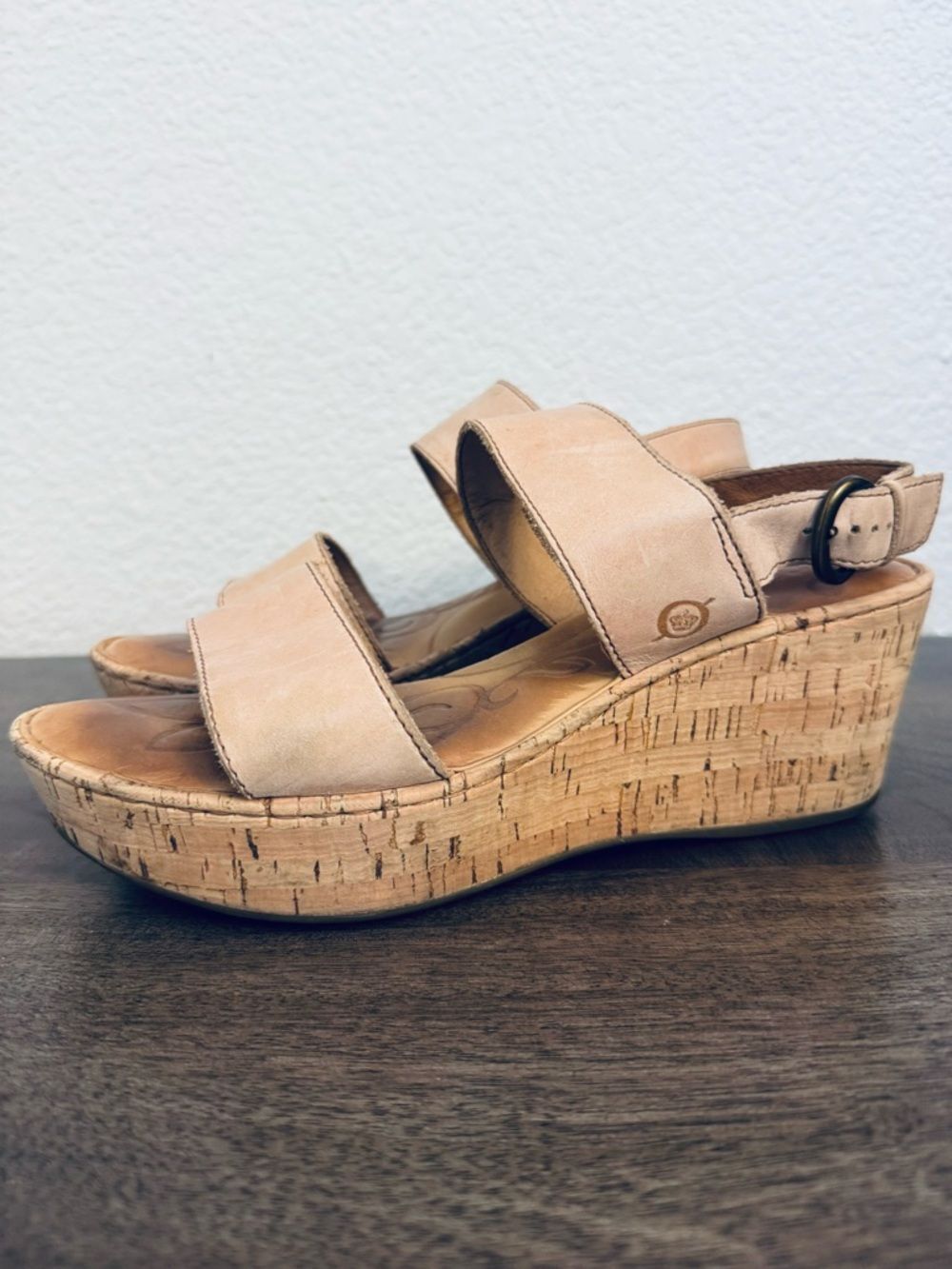 Born Tan Leather Cork Platform Sandals 9